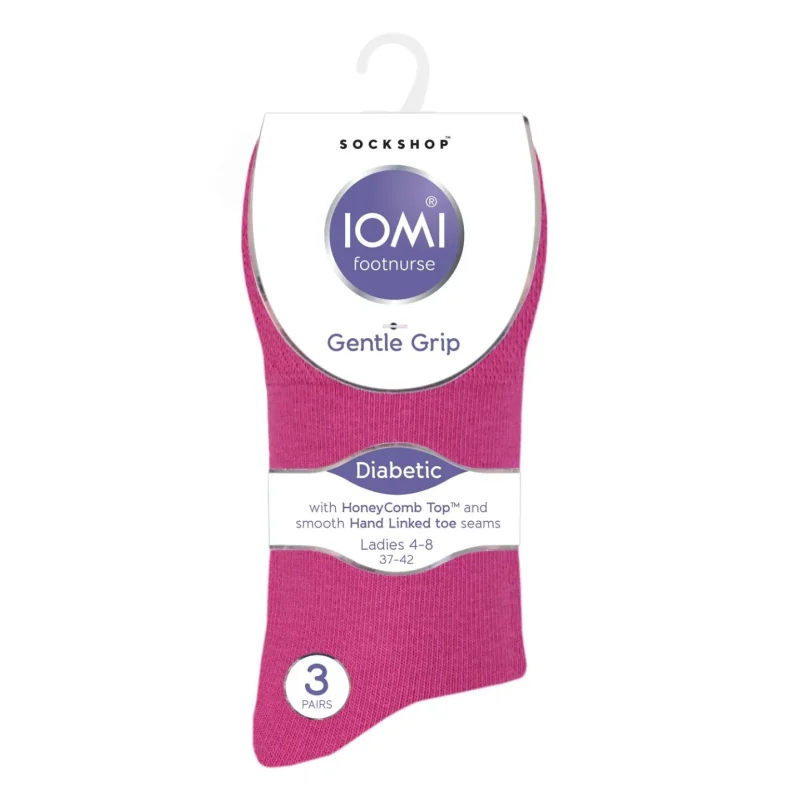 IOMI Gentle Grip dámske diabetik ponožky 3 páry RUŽOVÉ lem bez gumičiek