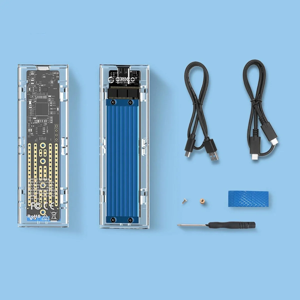 Orico TCM2-C3 externý box pre M.2 NVME USB-C, modrý