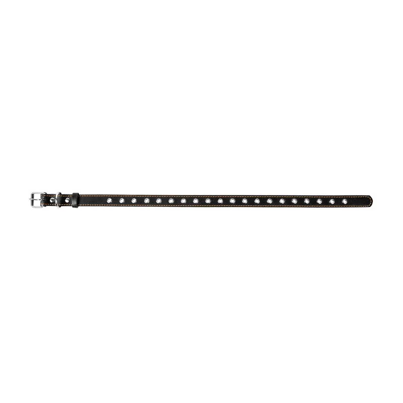 Kožený obojok pre psy s variabilnou dĺžkou čierny, Obvod krku: max 50cm, širka: 20 mm