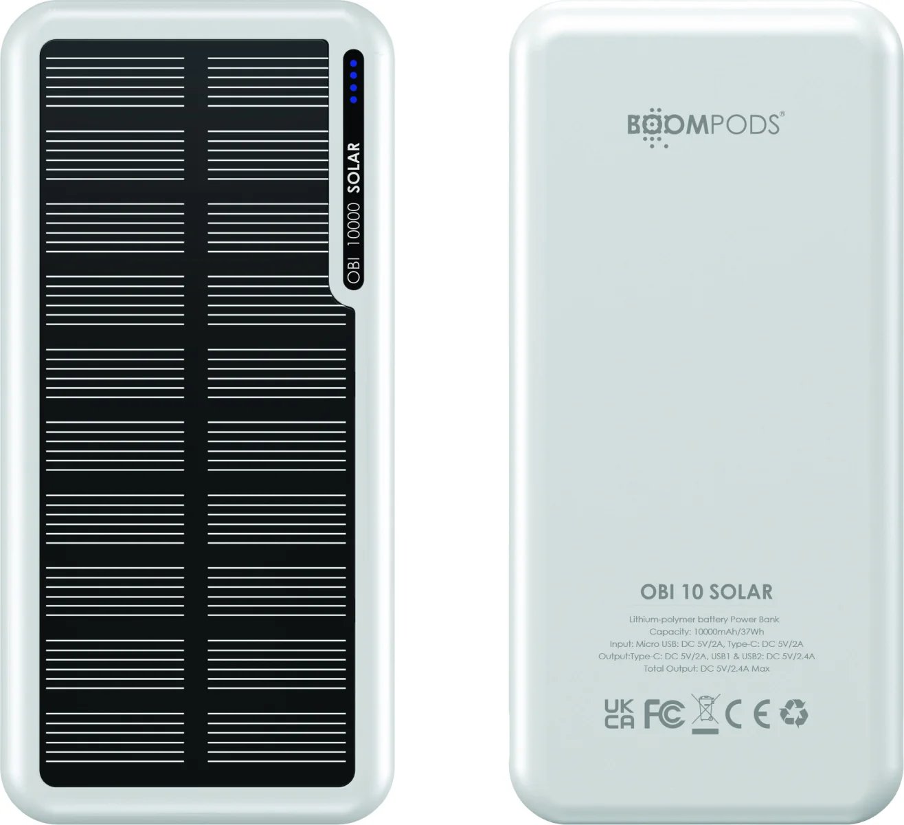 Powerbanka BOOMPODS OBI-SOLAR 10000mAh biela