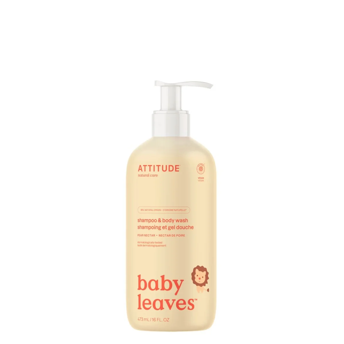 ATTITUDE Detské telové mydlo a šampón (2 v 1) Baby leaves s vôňou hruškovej šťavy 1×473 ml, detské telové mlieko