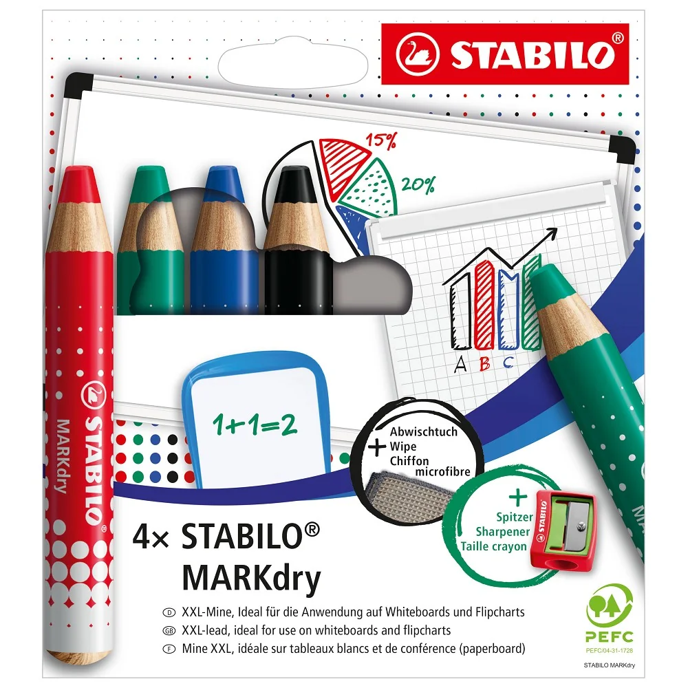 Suchý popisovač na tabuľu a flipchart MARKdry 4 ks v súprave