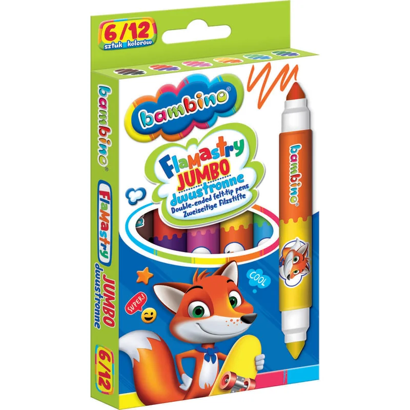 Obojstranné hrubé fixky Bambino, 12 farieb