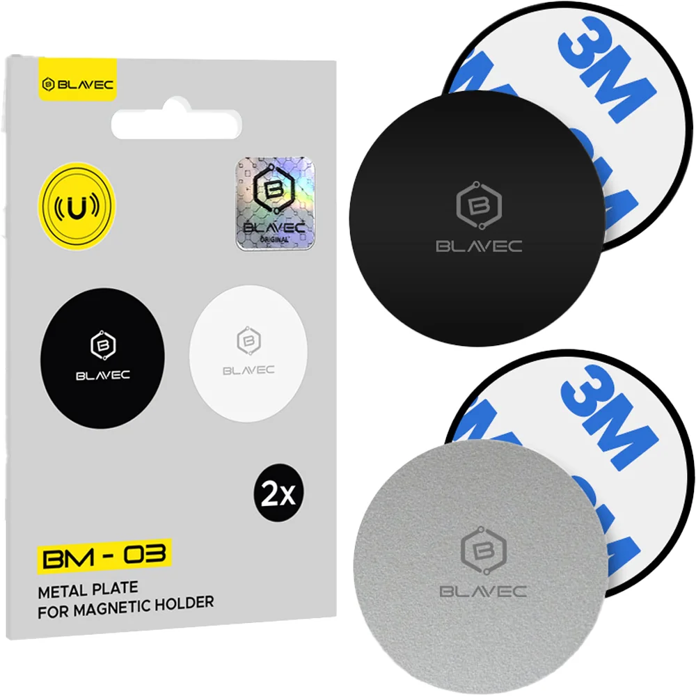Blavec Metal Plate kovový pliešok pre magnetický držiak na mobil 40mm 2ks, čierny/strieborný 2ks, čierny/strieborný