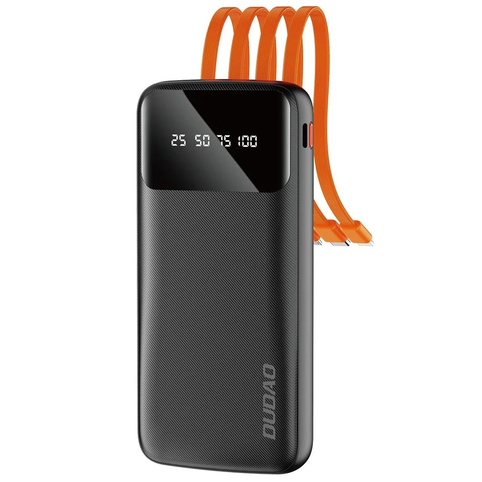 Dudao K6Pro Power Bank 10000mAh 2x USB + kábel USB / USB-C / Lightning / Micro USB, čierny