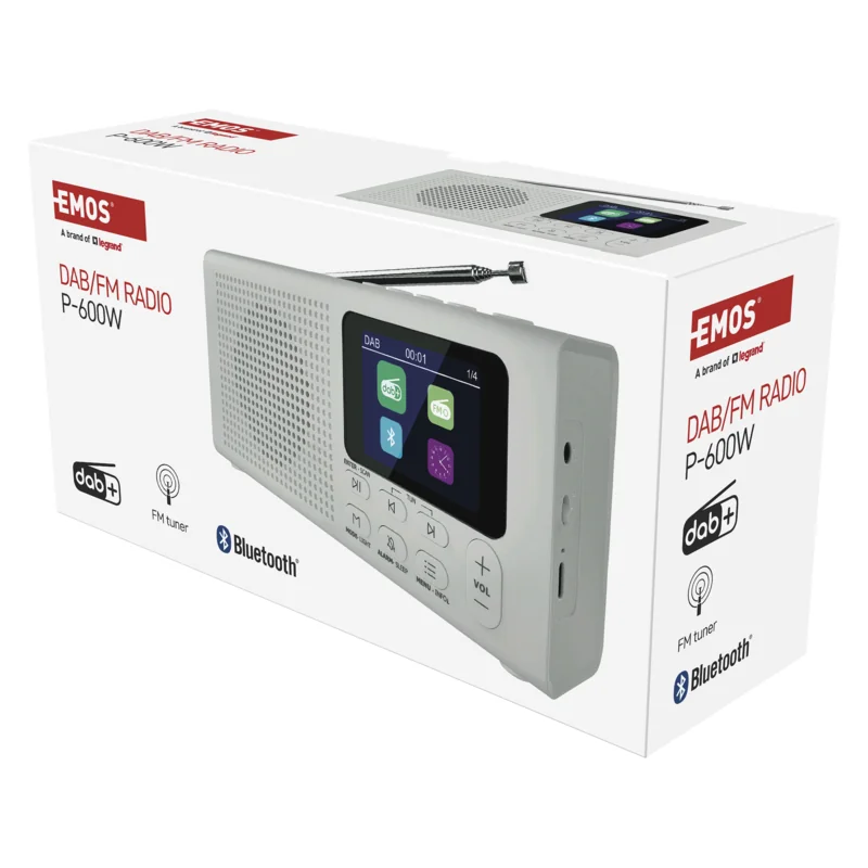 EMOS Prenosné rádio s Bluetooth, MP3, DAB / DAB+ / FM, biele 1 ks