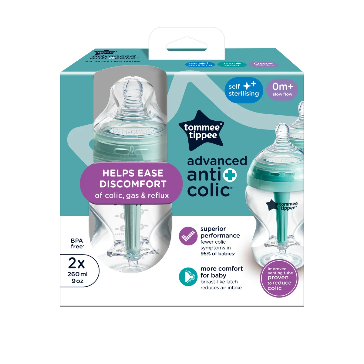 Tommee Tippee ADVANCED ANTI-COLIC Samosterilizačná Dojčenská Fľaša 1×2 ks, dojčenská fľaša