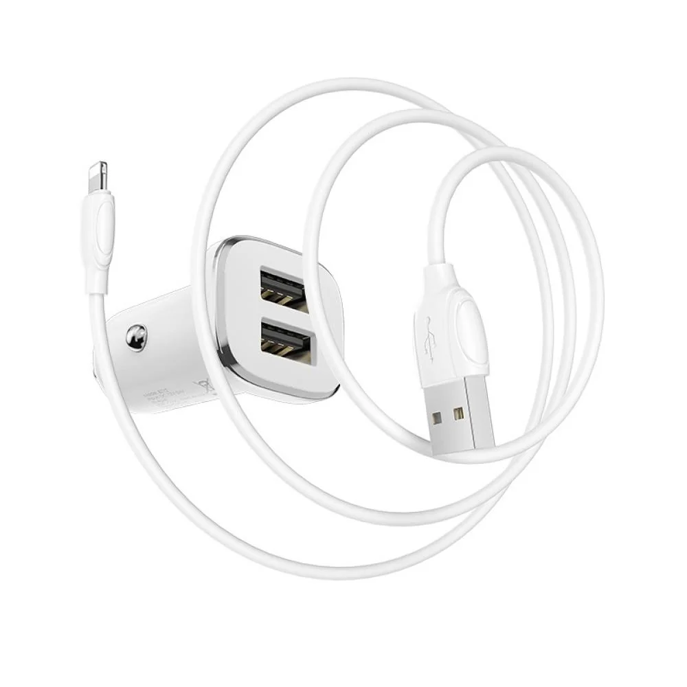 Autonabíjačka s káblom - 2x USB - Biela