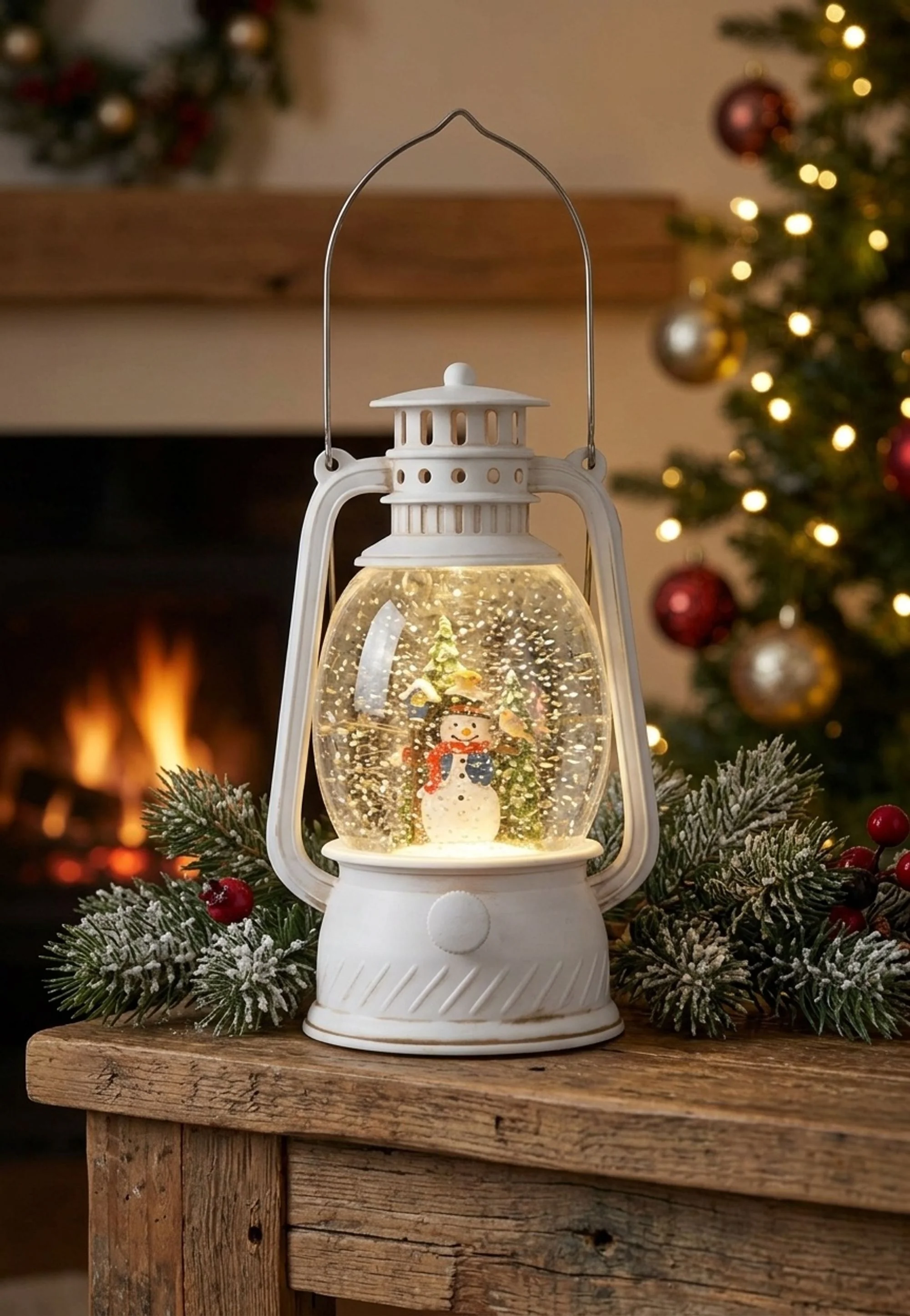 MagicHome vianočný LED lampáš so snehuliakom, 1 ks Plast, 1 LED teplá biela, 12x10x20.5 cm, 3xAA