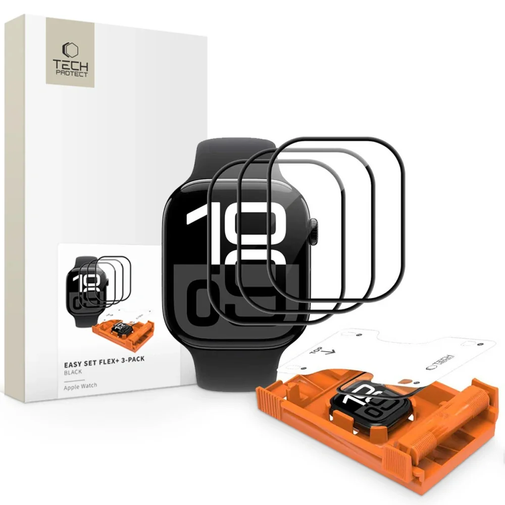 Tech-Protect Easy Set Flex 3x ochranné sklo na Apple Watch 10 / 11 (46 mm), čierne mm), čierne