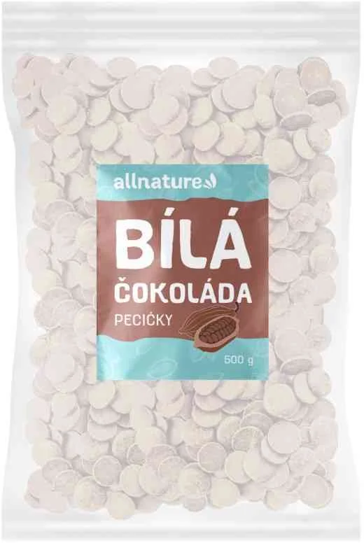 Allnature Biela čokoláda lupienky 1×500 g, lupienky biela čokoláda