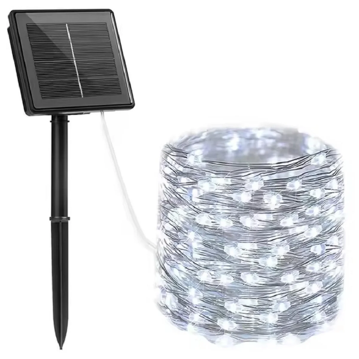 LED svetlá so solárnym panielom-20m (200 LED žiaroviek)-Biela solárny panel, 20 m