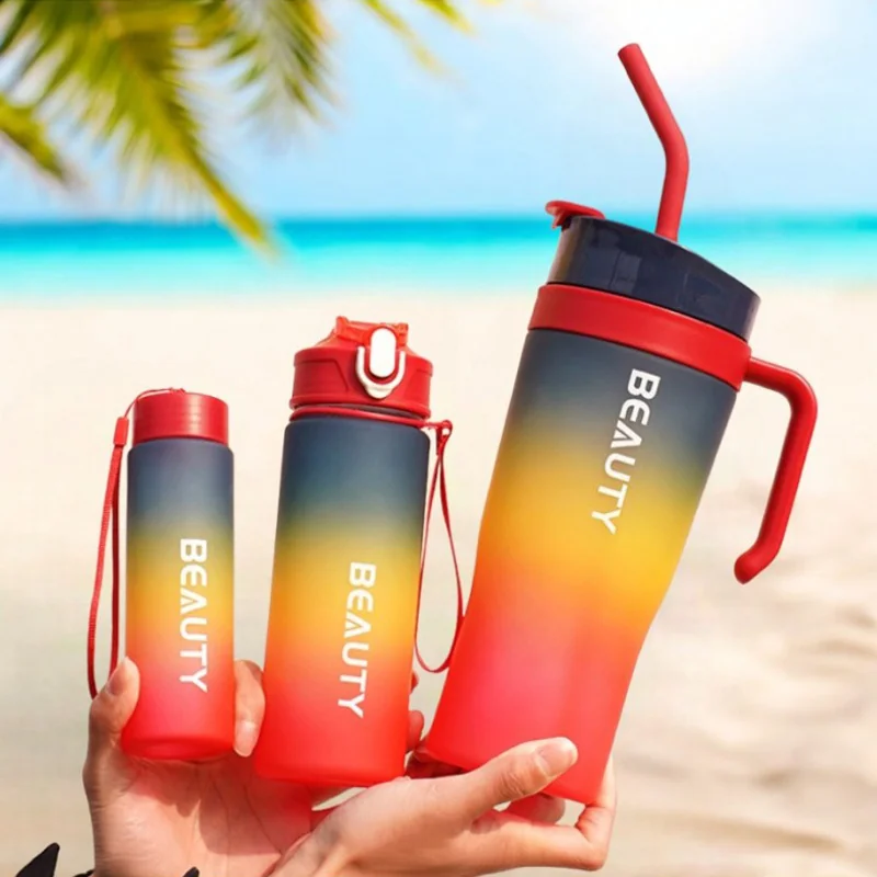 Livefy 3in1 Set fľašky na vodu a pohár Sunrise, ombre
