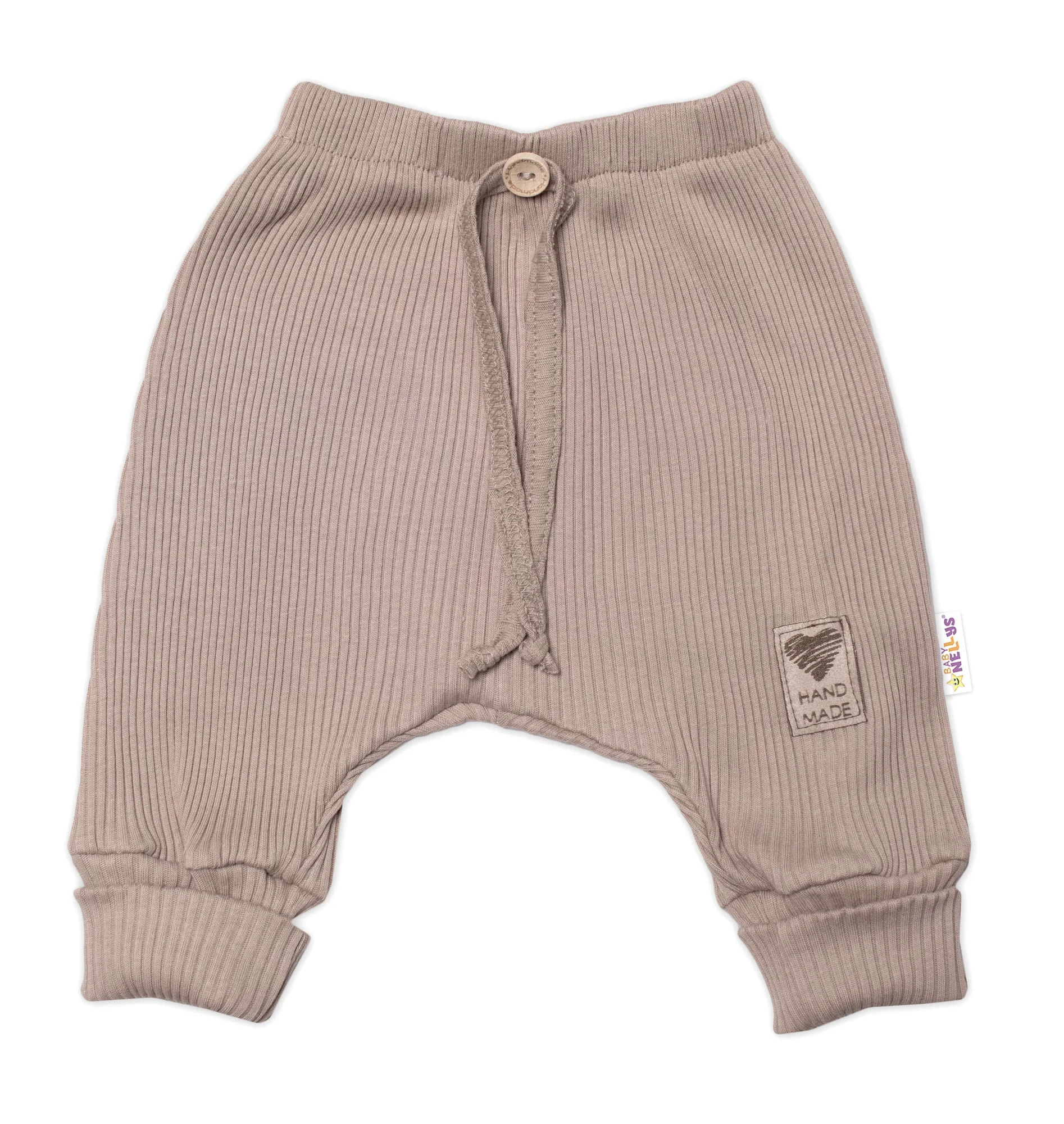 Baby Nellys 3-dielna rebrovaná súpr. Hand Made, body, tepláčiky a čiapočka, béžová, veľ.62