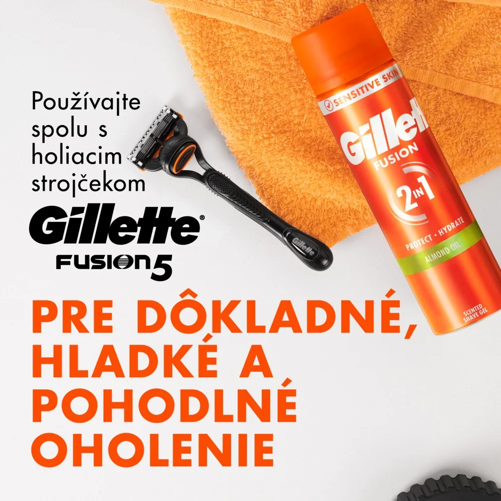 Gillette darčeková sada Fusion5: pánsky holiaci strojček s 5 čepeľami, 1 náhradná hlavica, gél na holenie 1 set
