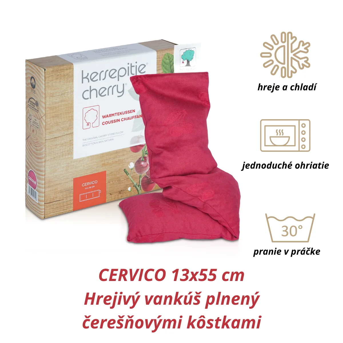 Inatura ČEREŠNIČKY CERVICO 13 x 55 cm Hrejivý vankúš plnený čerečňovými kôstkami tvar šál