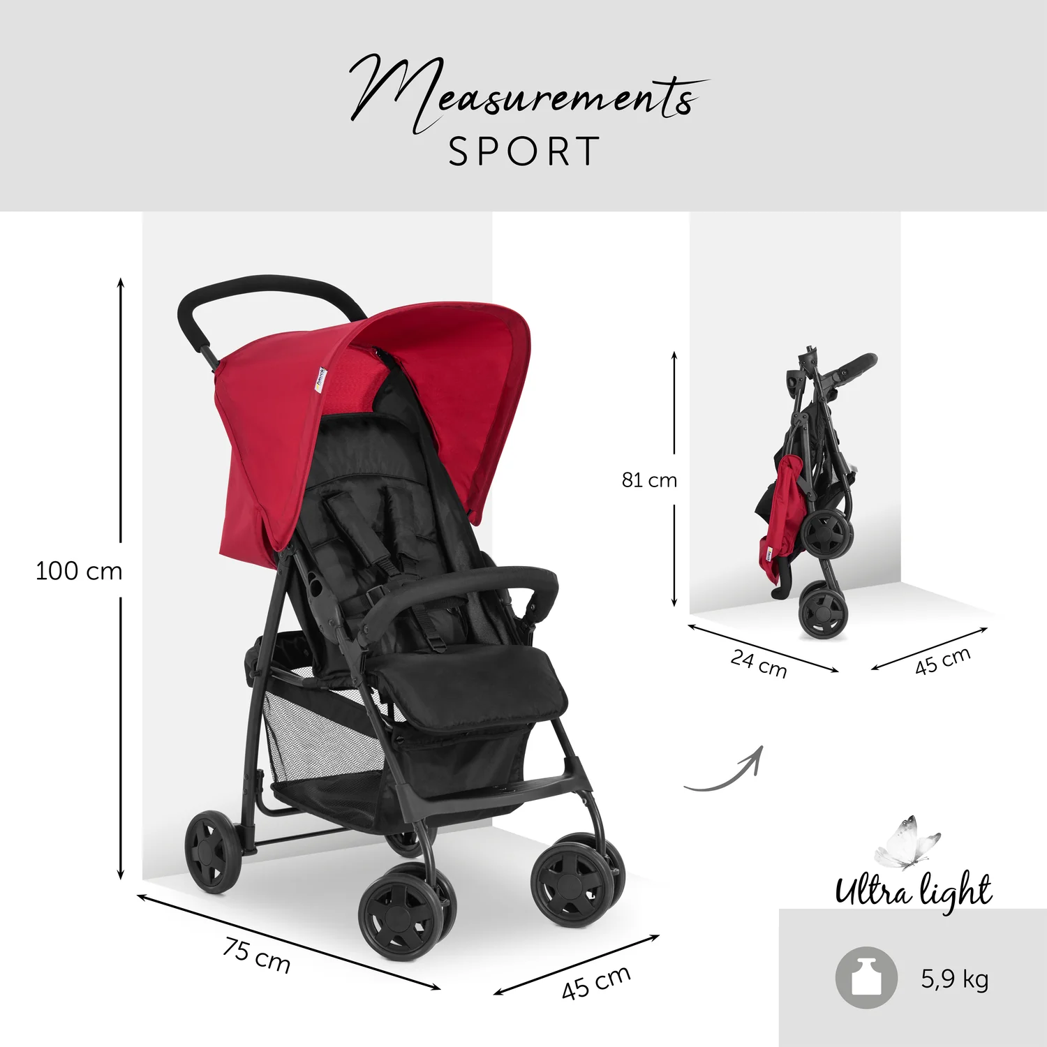 Hauck Sport športový kočík červený