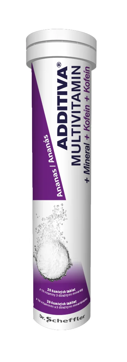 ADDITIVA MULTIVITAMÍN + Minerál, Kofein, Ananás 1×20 tbl, šumivé tablety