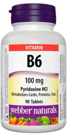 WEBBER NATURALS Vitamín B6 100 mg 1×90 tbl, výživový doplnok
