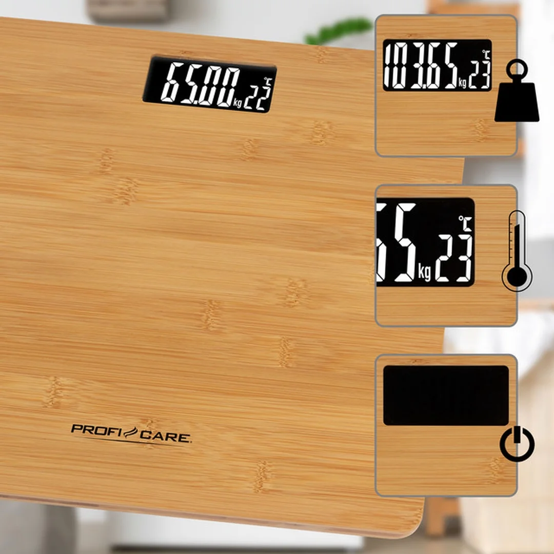 ProfiCare PW 3103 digitálna bambusová osobná váha 180 kg s teplomerom