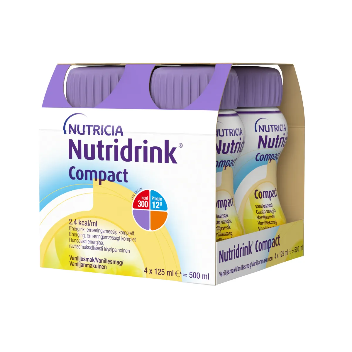 Nutridrink Compact s vanilkovou príchuťou 4x125ml, nápoj na medicínske účely
