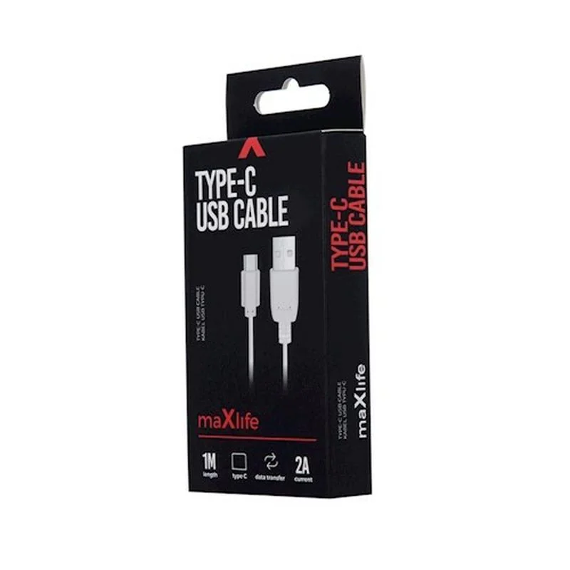 Maxlife Typ-C nabíjací kábel 2A 1m, biely