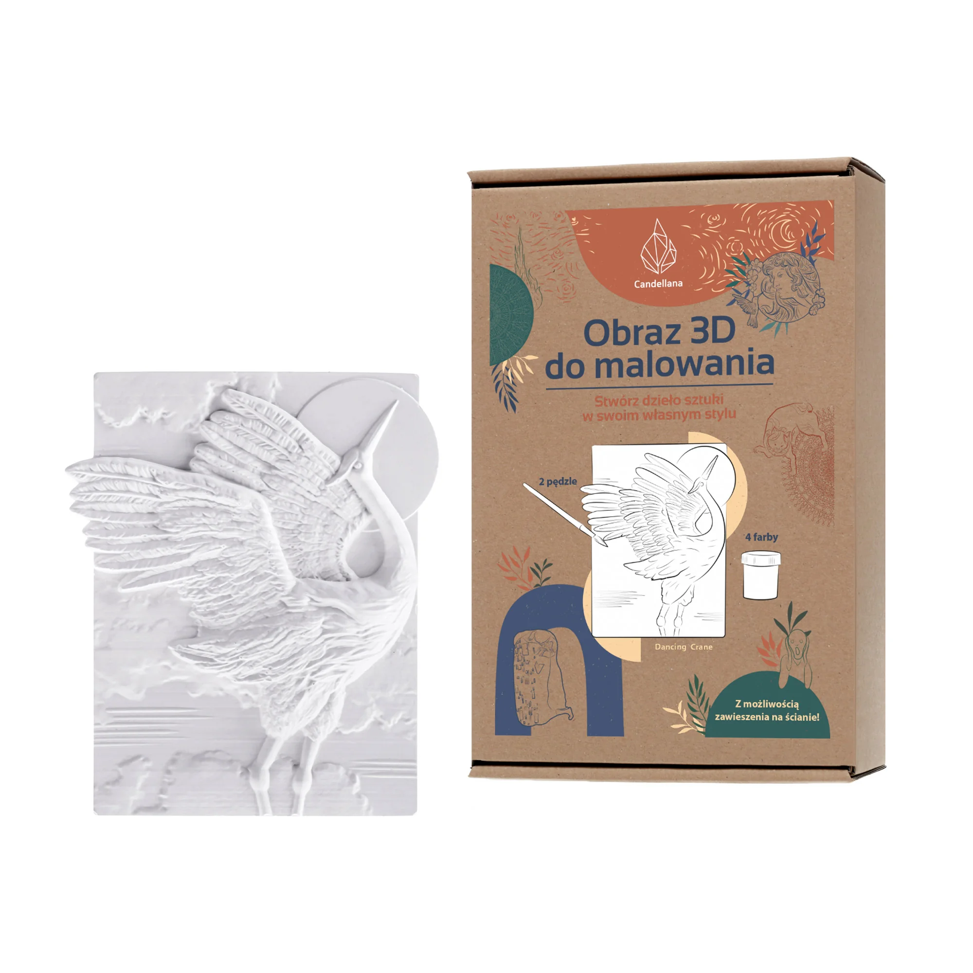 3D omaľovánka z sadry – žeriav, farby a štetce