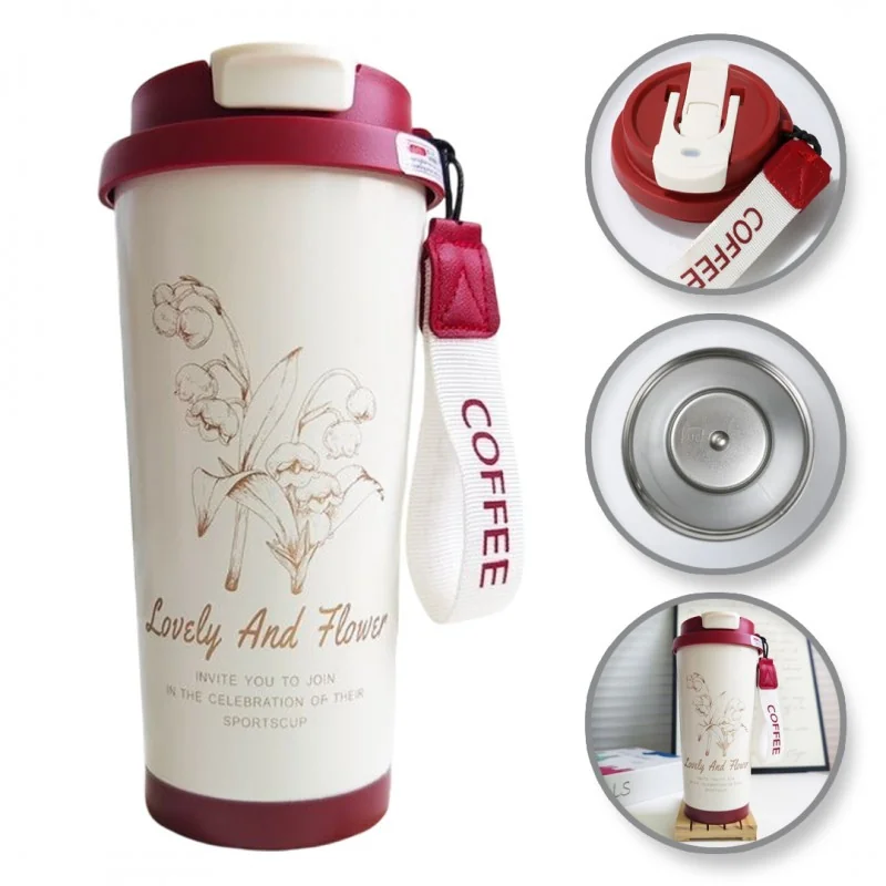 Livefy termohrnček Lovely Flower 550ml, béžový/červený