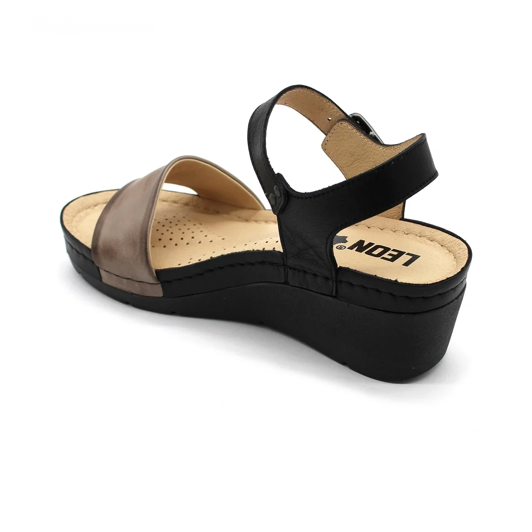 Leon 1070 Zdravotné kožené sandále na vyššom opätku 36 - 23,5cm, sivá, 6,5 cm