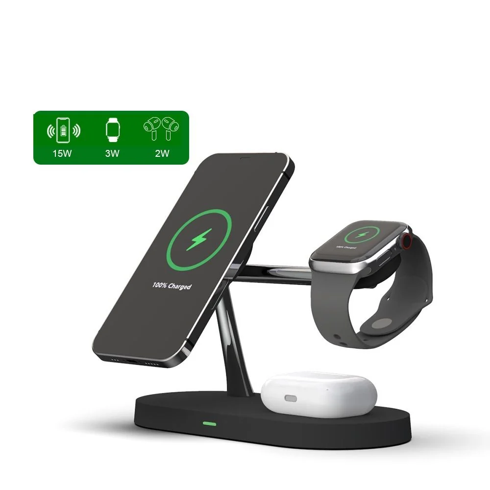 Tech-Protect A12 3in1 MagSafe bezdrôtová nabíjačka na mobil / AirPods / Apple Watch, čierna / Apple Watch, čierna
