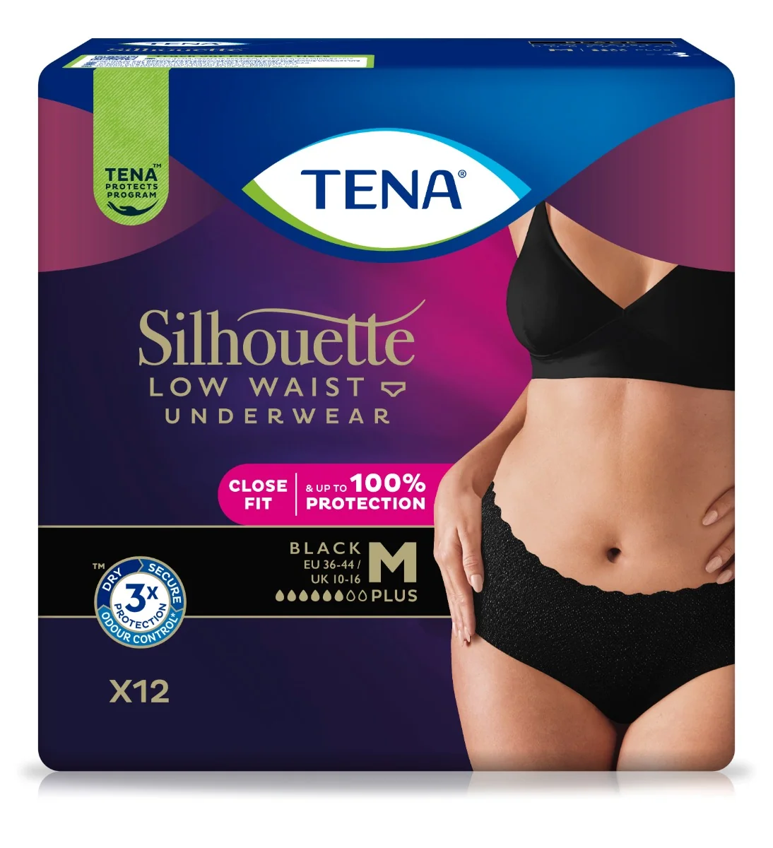 TENA Silhouette Normal Low Waist Noir M - 10 ks 1×10 ks, inkontinenčná spodná bielizeň