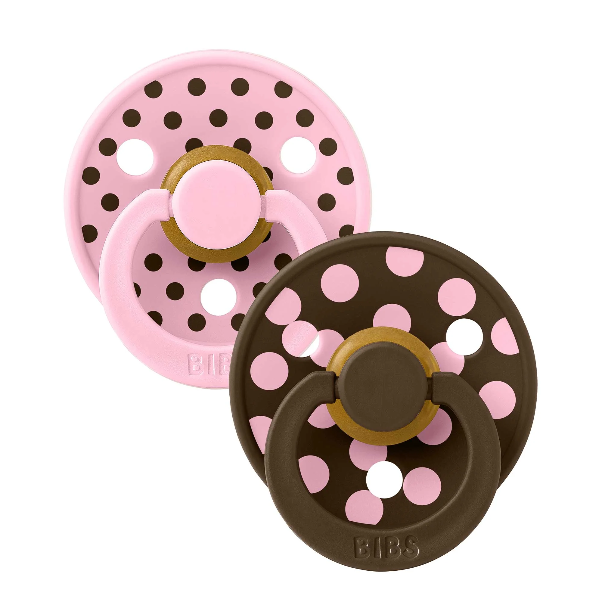 BIBS STUDIO Colour Polka cumlíky z prírodného kaučuku 2ks –  veľkosť 1 Baby Pink / Mocha