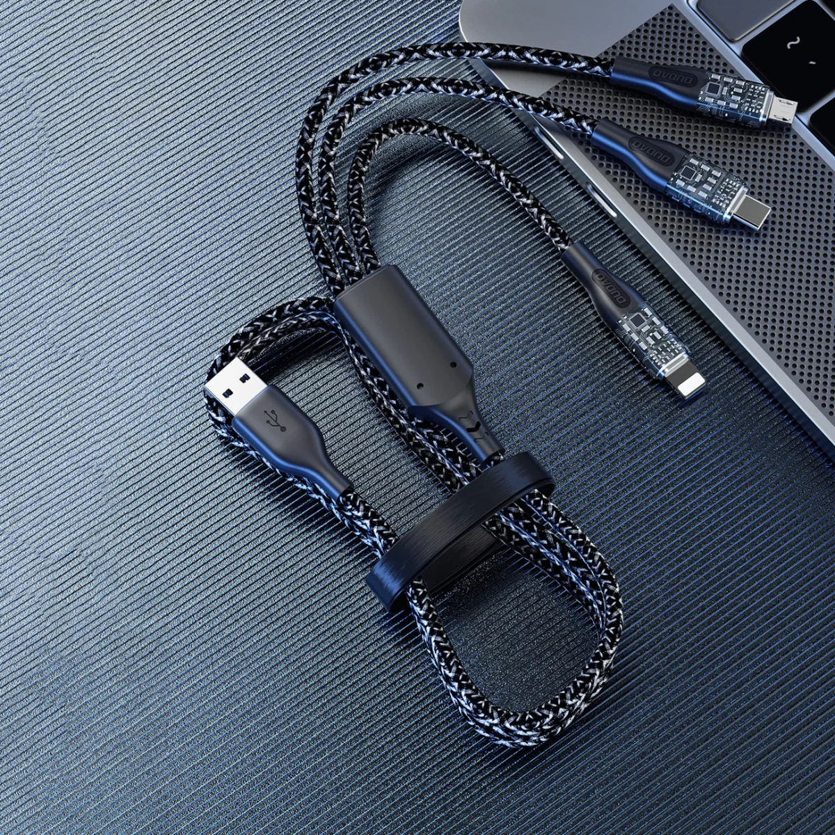 Dudao L22X 3in1 kábel USB - USB-C / microUSB / Lightning 120W, šedý