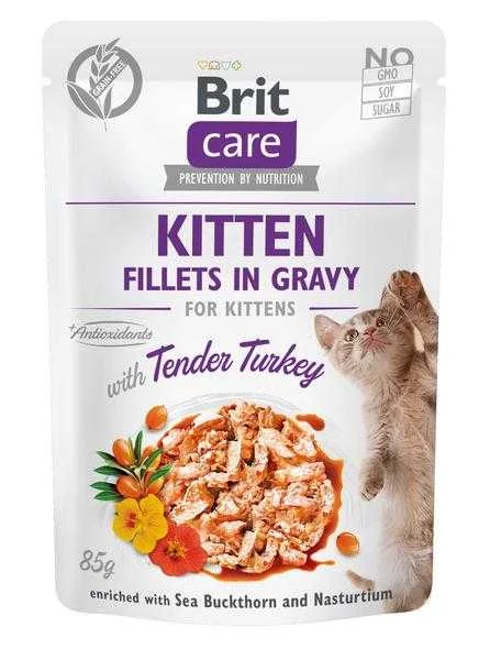 Brit Kapsička Care Cat Kitten Fillets In Gravy Turkey 85g 1×85 g, mäsitá kapsička pre mačky