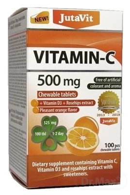 JutaVit Vitamín C 500 mg 1×100 ks, žuvacie tablety s vitamínom D3