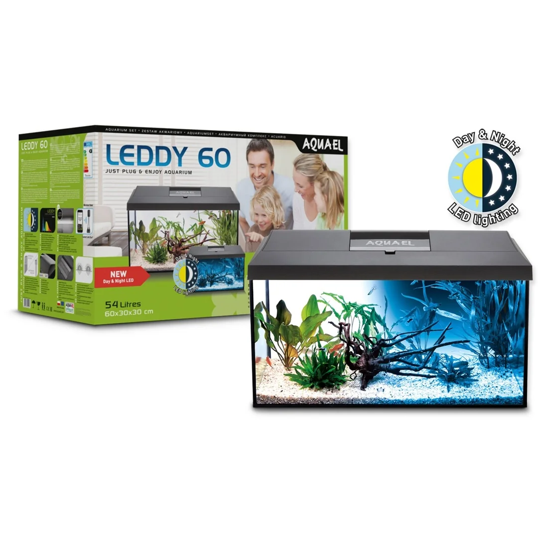 Akvarijný set Aquael LEDDY LED Day & Night čierny 60x30x30cm 54l