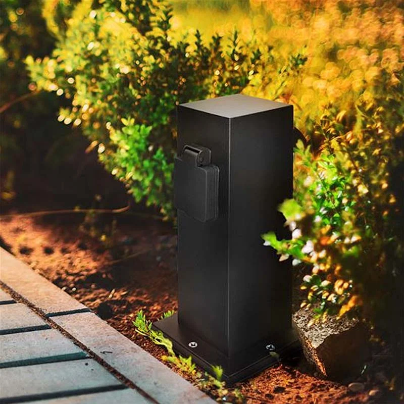 Záhradný stĺpik IP44 2 zásuvky SOLIGHT PG11B čierny hranol