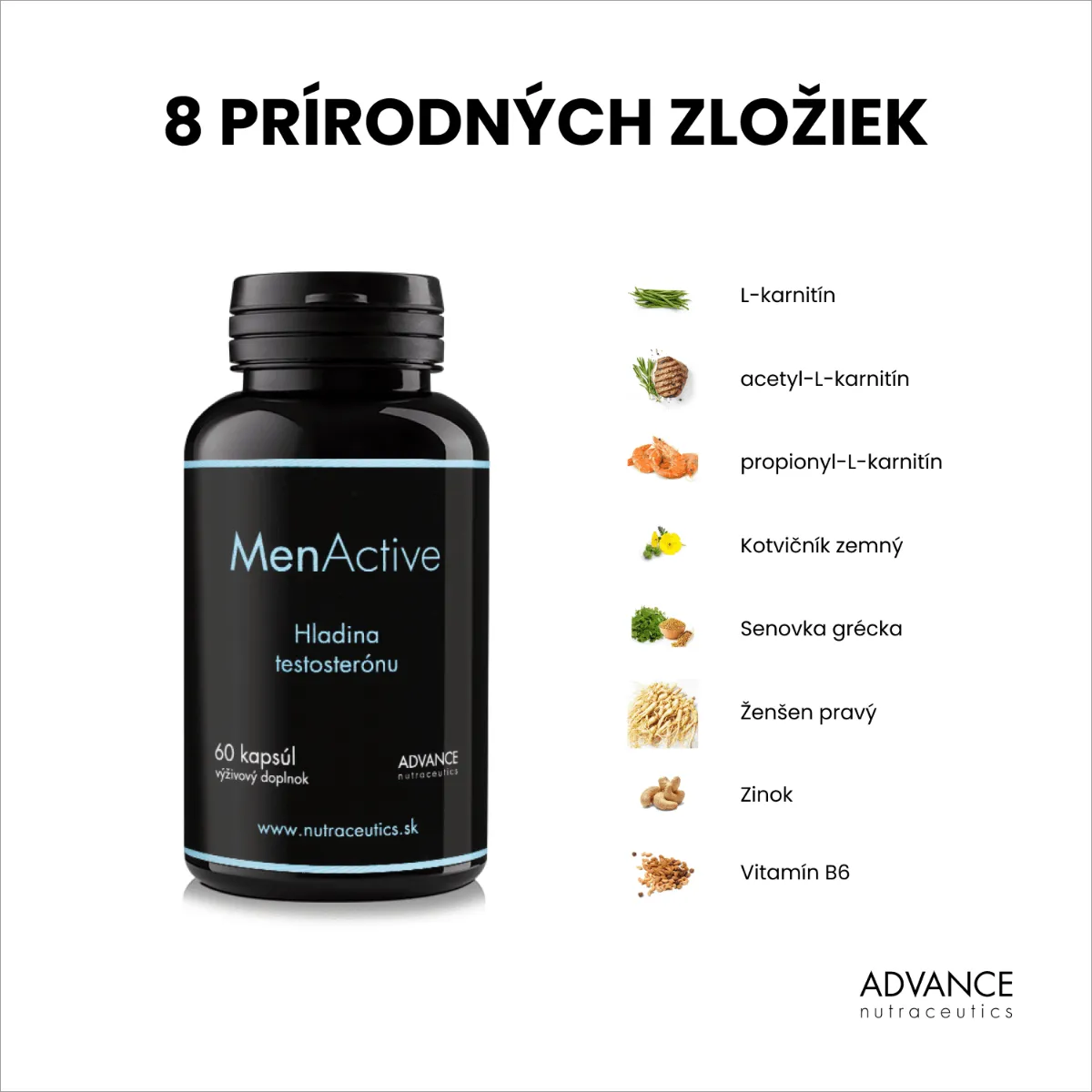 MenActive 60 cps. – pre normálnu hladinu testosterónu 1×60 cps, výživový doplnok