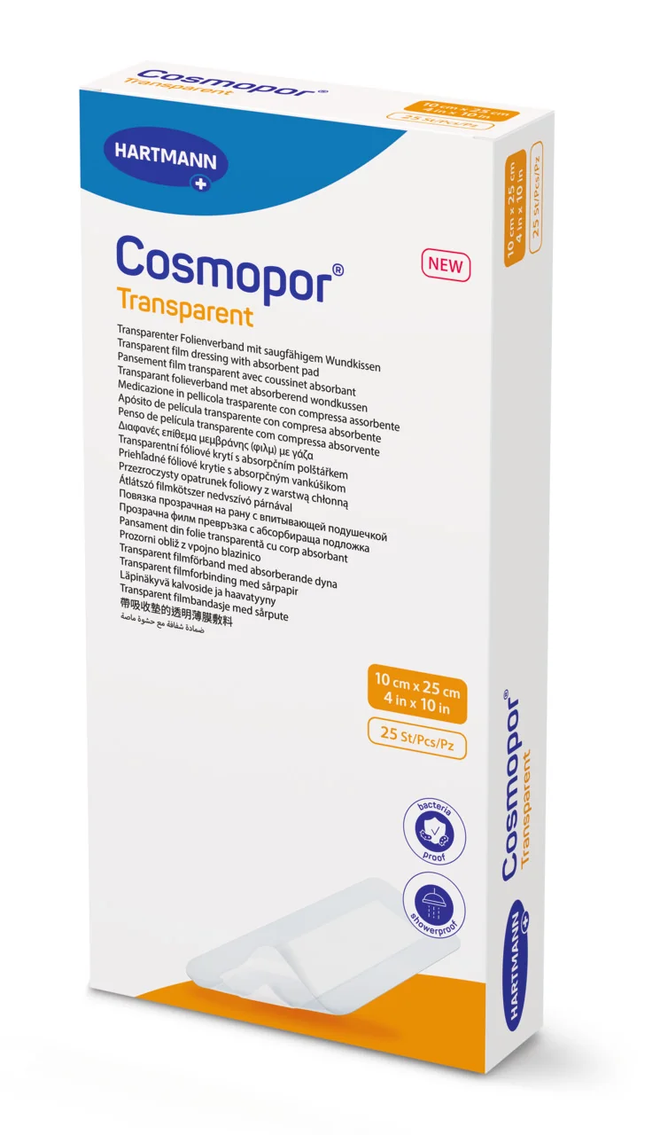 Cosmopor transparent 10x25cm steril. P25 1×25 ks, samolepiaci obväz