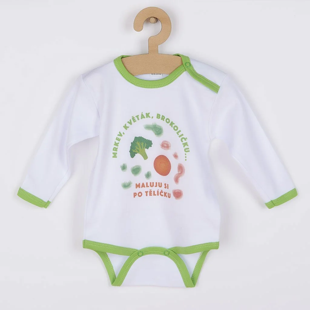 Luxusné bavlnené body dlhý rukáv  - biele, vel. 56 (0-3m)