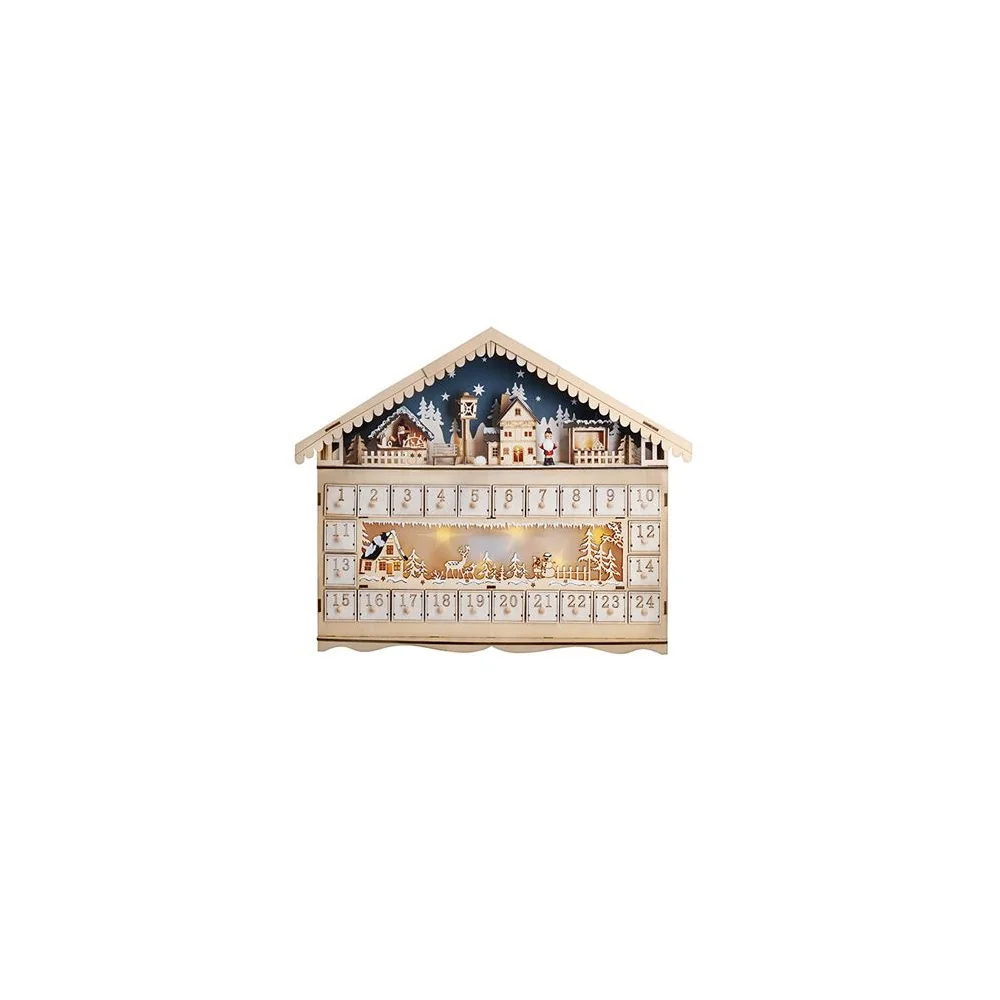 Dekorácia vianočná adventný kalendár horská chata SOLIGHT 1V258 (50x40x6cm; 2xAA)