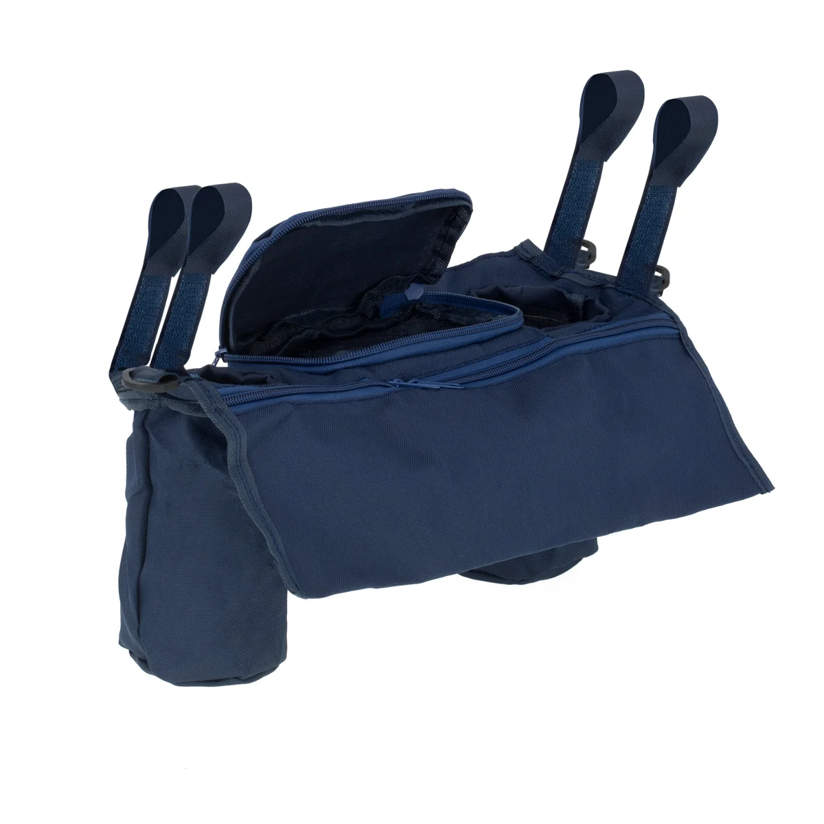 Organizér na fľašu a doplnky do kočíka – modrý (navy), 4 vrecká