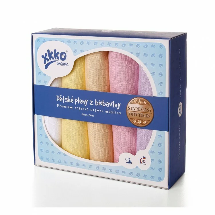 XKKO Organic Bavlnené plienky Staré časy dievčatá, 70x70, 5ks 1×1 ks