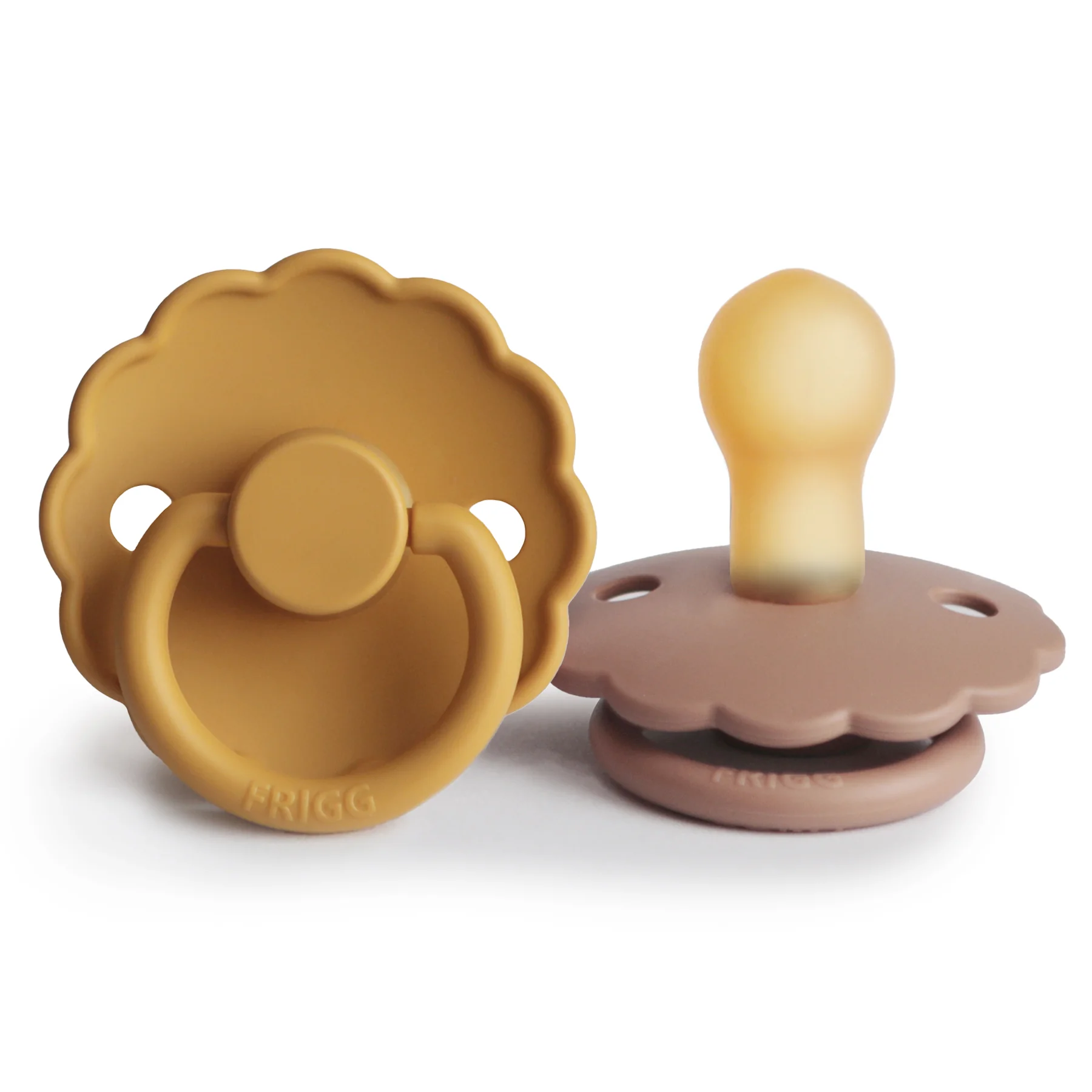 FRIGG Daisy kaučukové cumlíky Honey Gold/Rose Gold 1×2 ks, pre deti od 0-6 m
