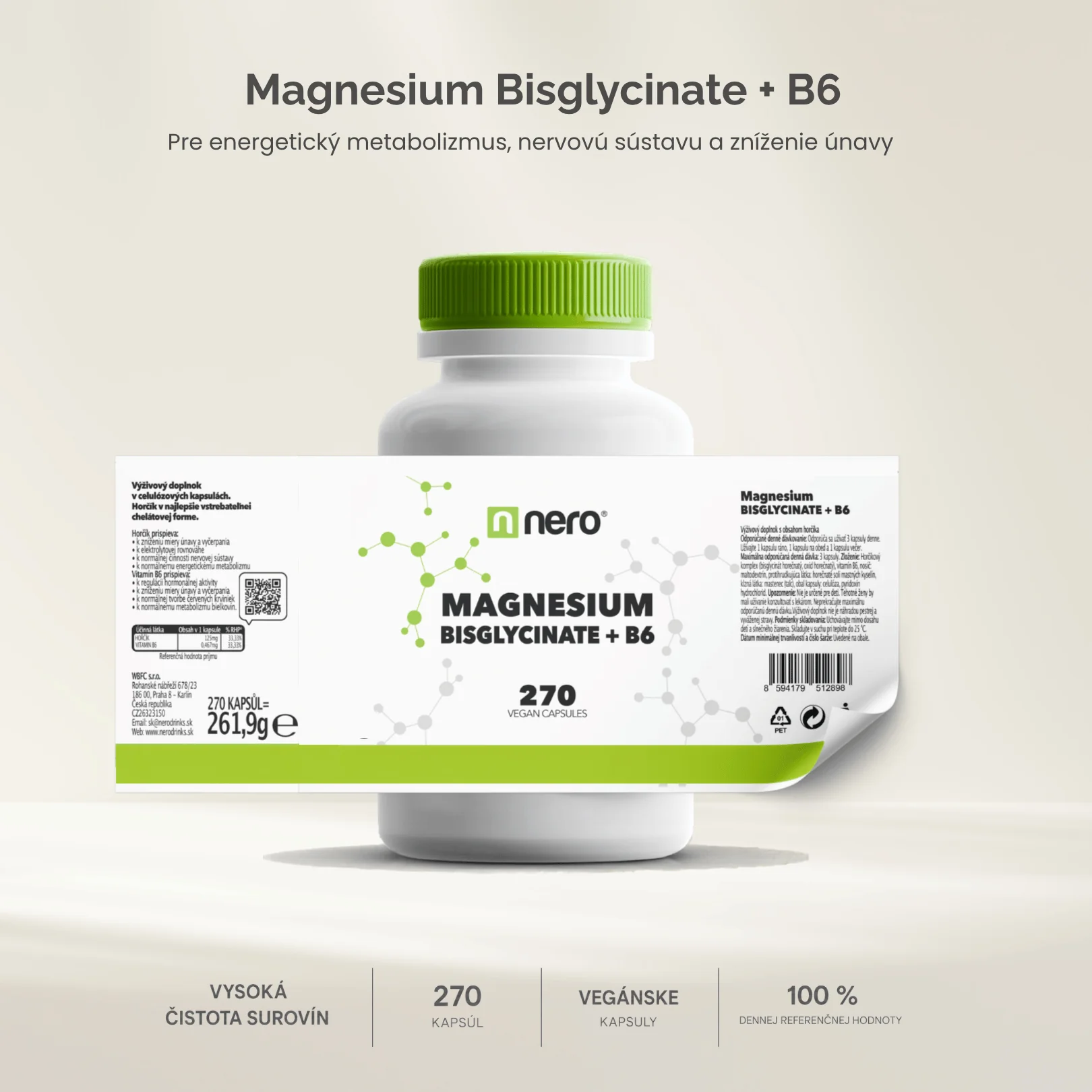 NERO Magnesium Bisglycinate + B6 270 kapsúl