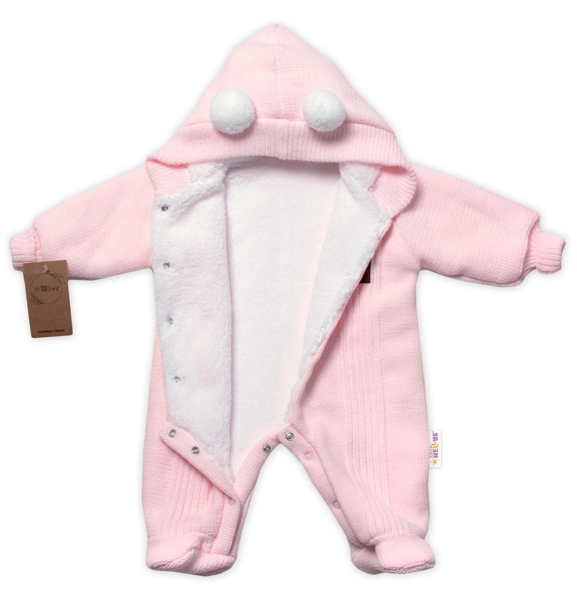 Baby Nellys Pletená kombinéza/overal LUX STAR s kožúškom, dvojvrstvová,sv. růžová, veľ. 74
