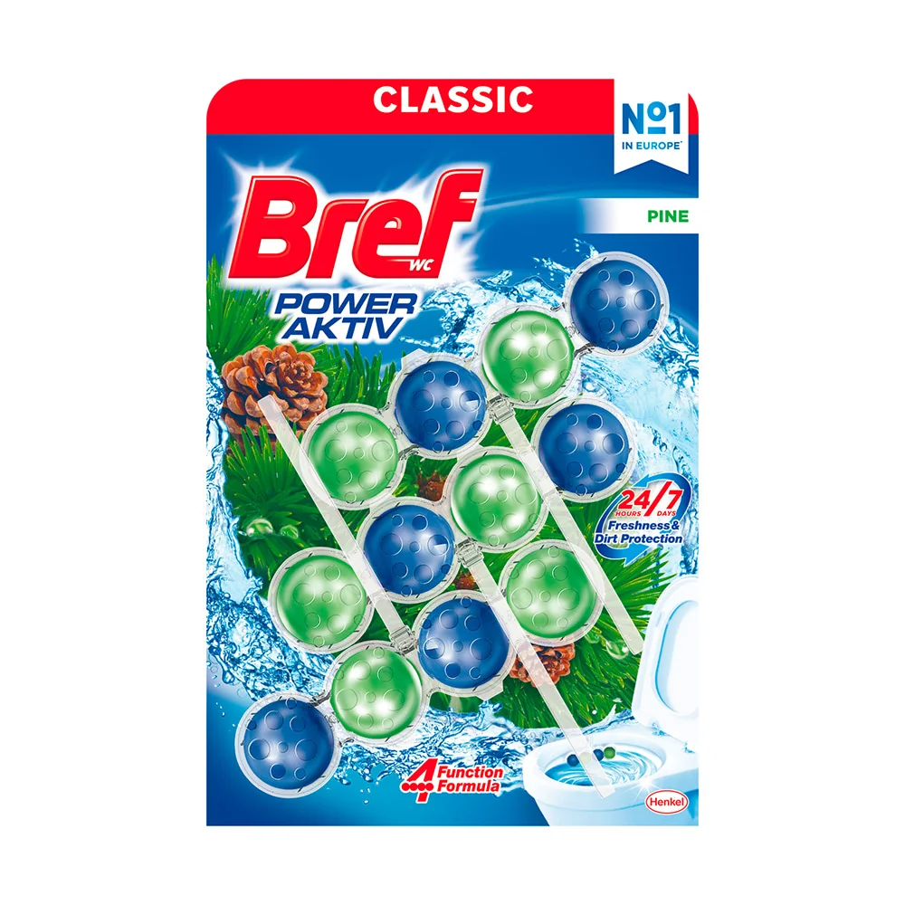 Bref Power Aktiv tuhý WC blok Pine 3×50 g 3×50 g, WC blok