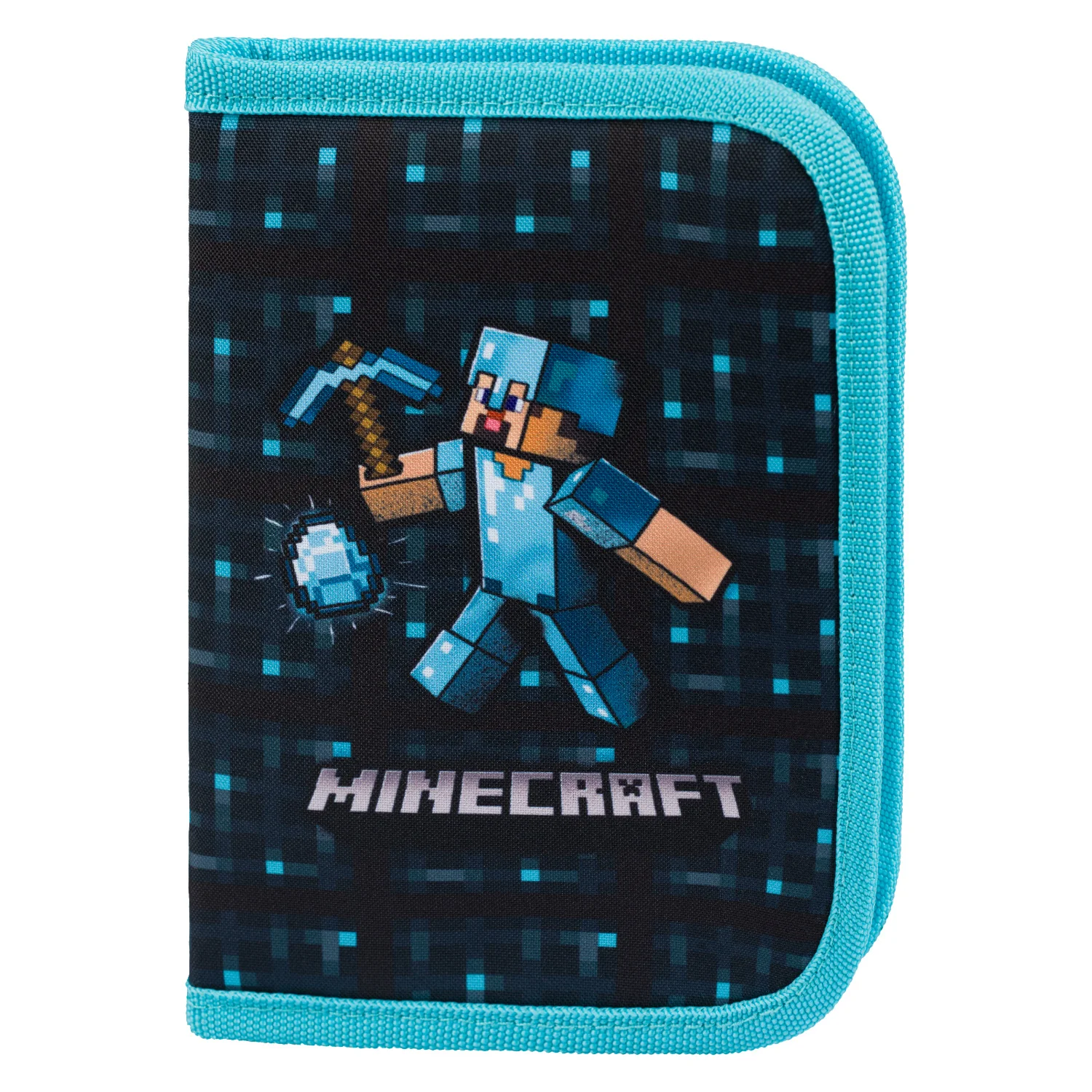 Baagl školský peračník dvojchlopňový Minecraft Blue Axe modrý, 19x11x5 cm