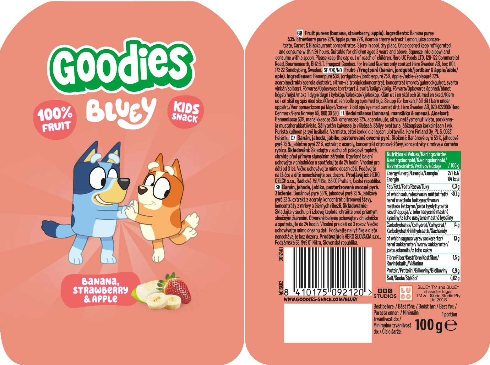 Goodies kapsička Bluey banán, jahoda a jablko 100 g