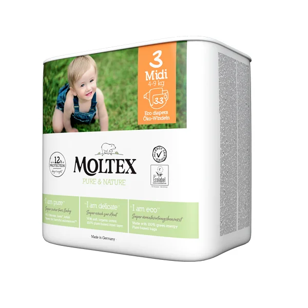 Moltex Pure & Nature Plienky Midi 4-9 kg 1×33 ks, EKO plienky